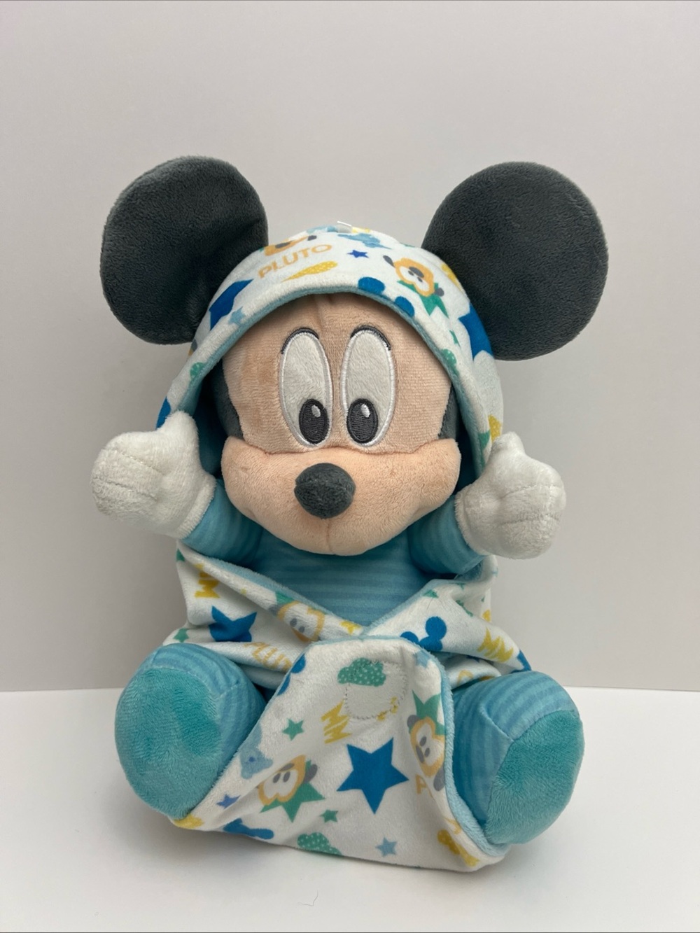 Disney Babies Mickey Mouse Plush w/ Pluto Baby Blanket Pouch Blue Disney Parks